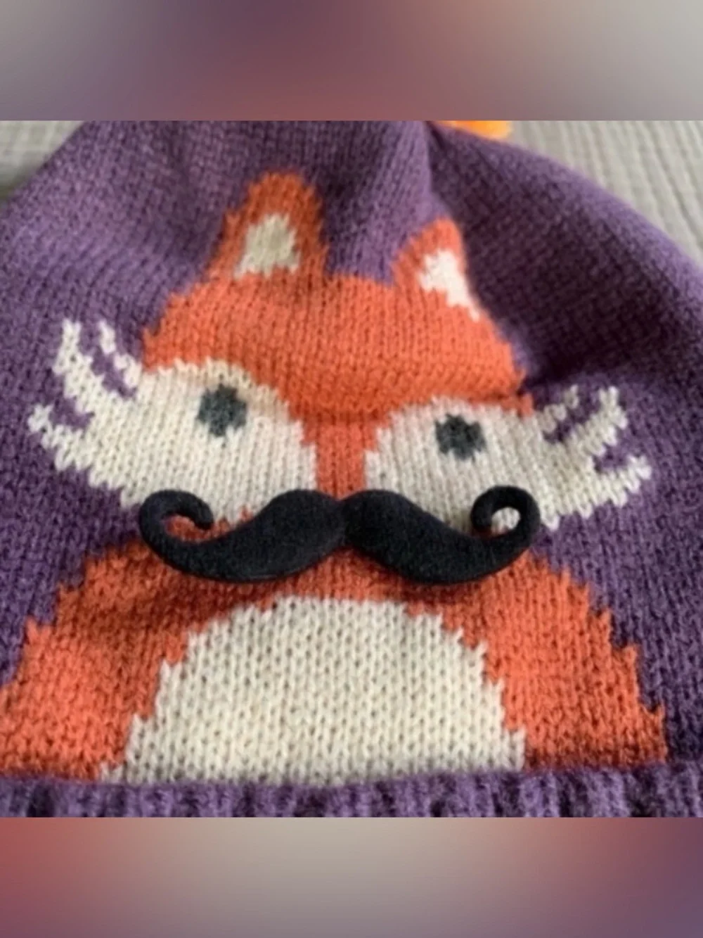 NWT Kids Purple Fox Pom-Pom Knitted Faux Fur Lining Beanie Hat